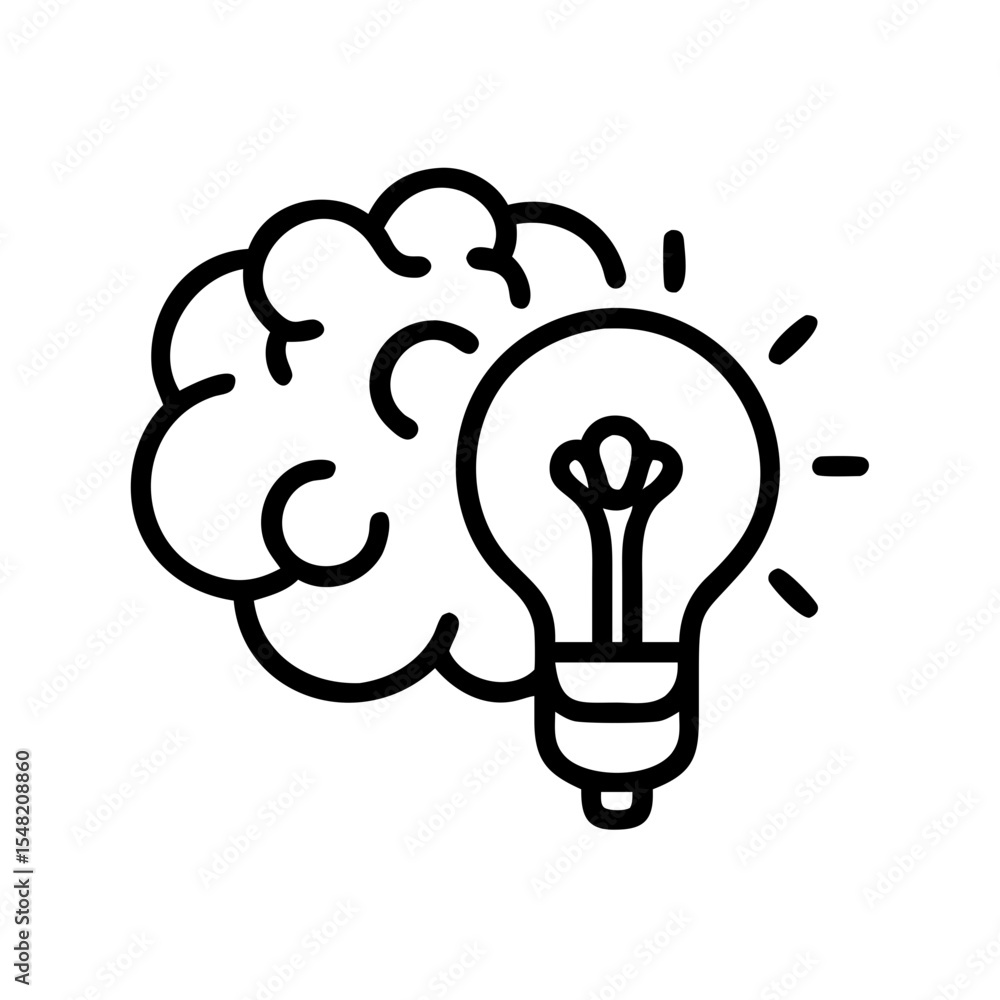 Poster brain with lightbulb analytical thinking on transparent background for web and graphic design