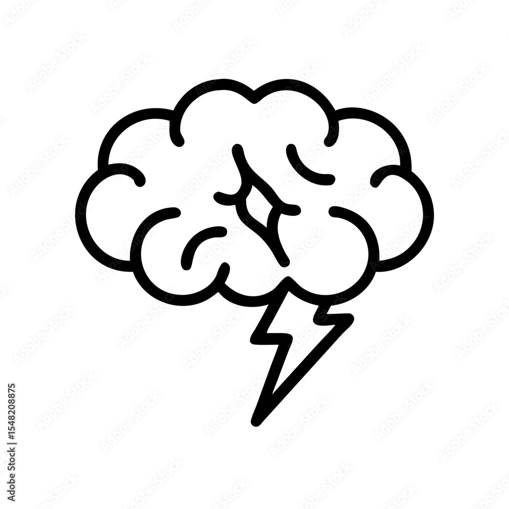 Poster brain with lightning bolt mental spark on transparent background for web and graphic design