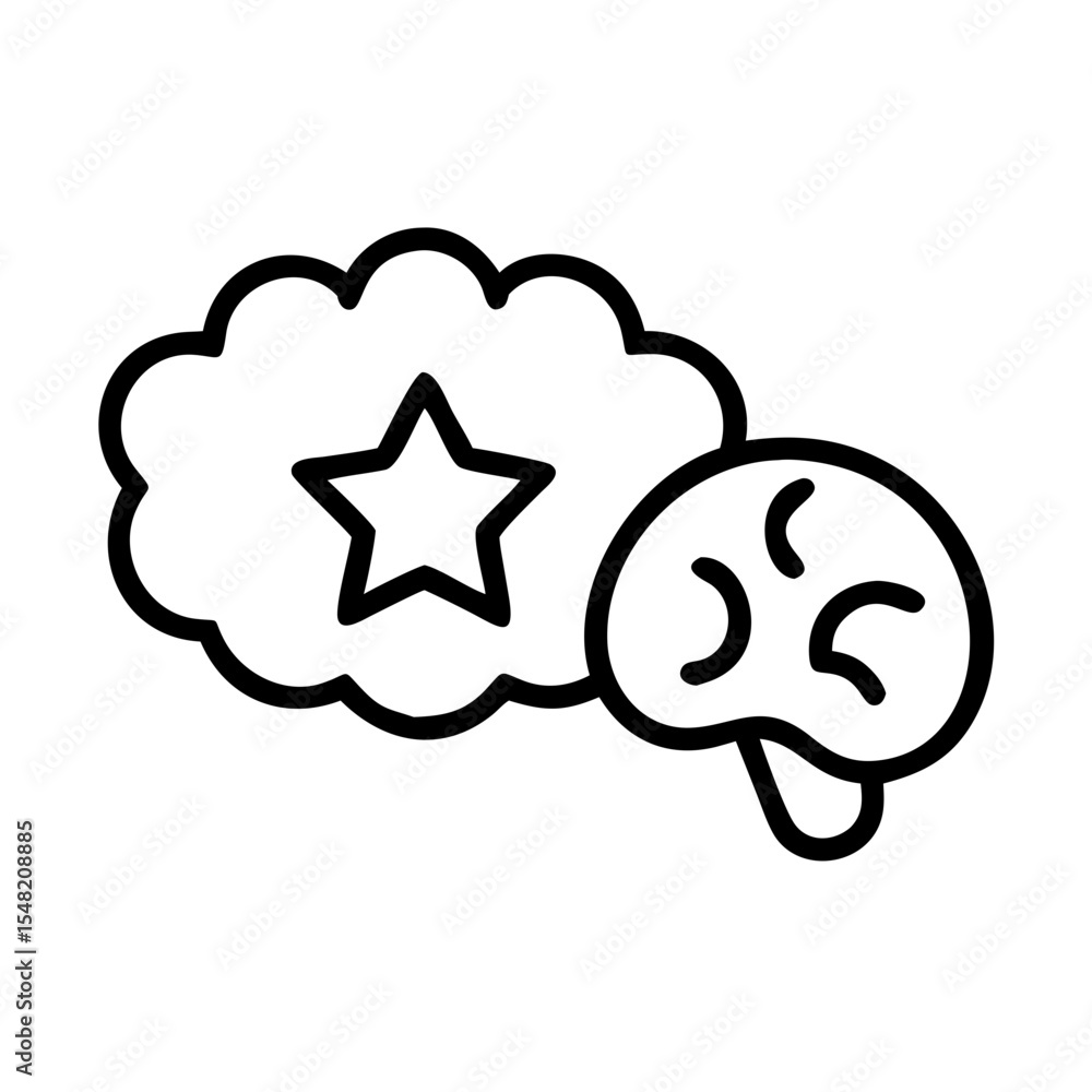 Poster brain with star brilliant idea on transparent background for web and graphic design