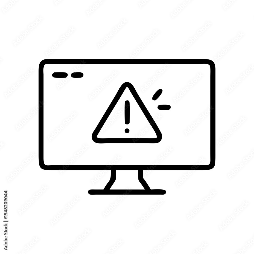 Poster computer screen with warning symbol on transparent background for web and graphic design
