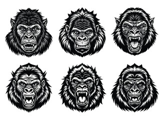 Monkey Minimal Logo Collection, Bundle, Monkey Vector, Monkey Silhouette, Ape logo, Gorilla Vector, Chimpanzee Silhouette, Baboon, Animal, Primate on a white backround .