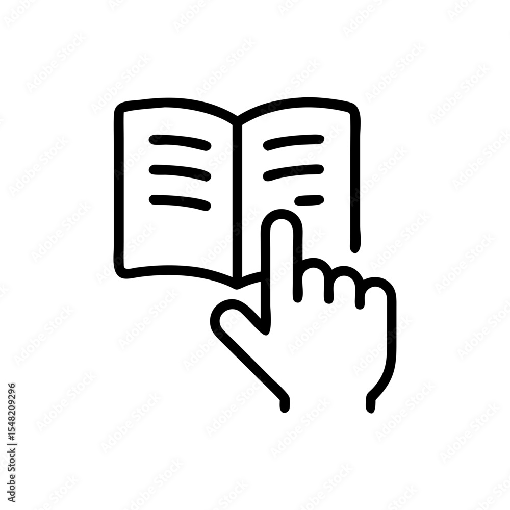 Poster hand touching book page on transparent background for web and graphic design