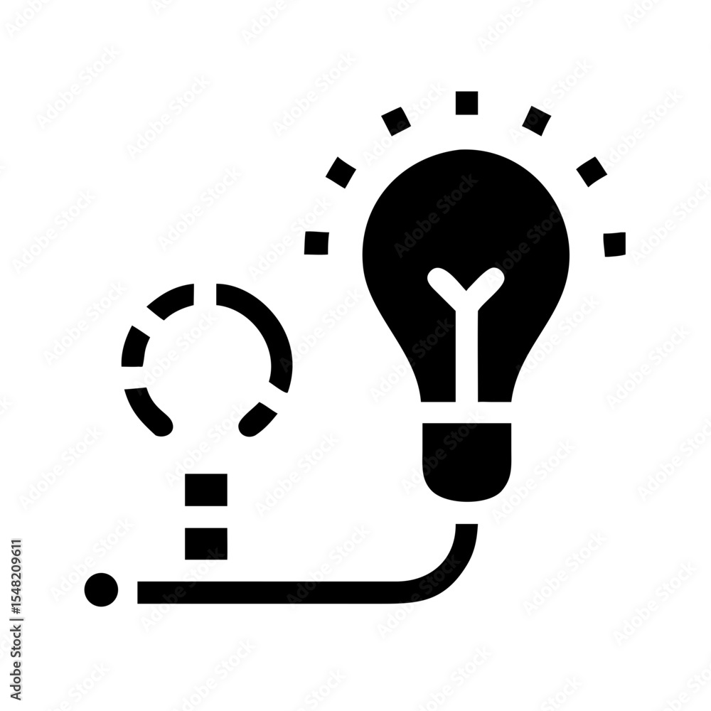 Poster lightbulb with path idea journey silhouette on transparent background for web and graphic design