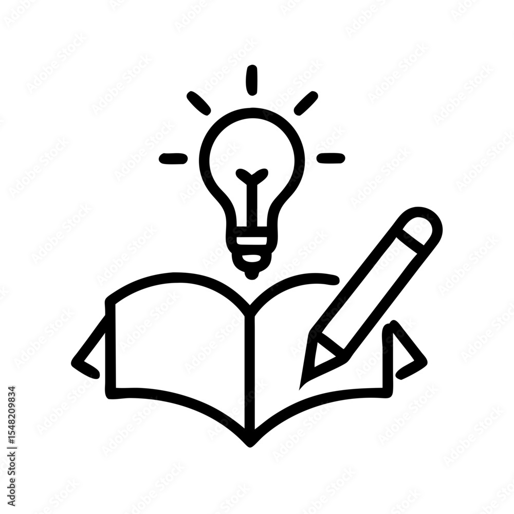Poster open book with lightbulb and pencil on transparent background for web and graphic design