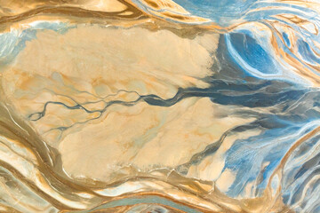 Aerial view of abstract, colorful landscape patterns