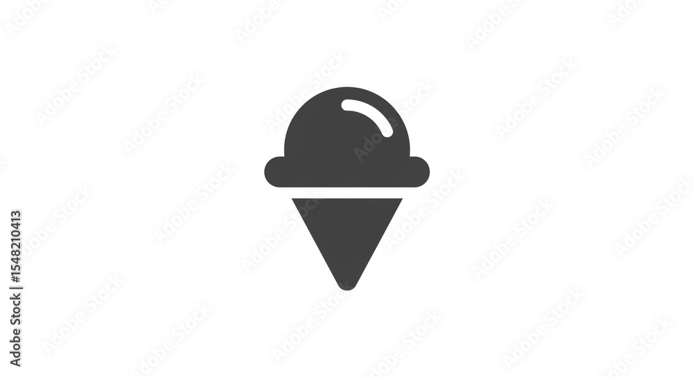 Poster a simple gray ice cream cone icon with a single scoop on a white background in a graphic design styl