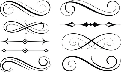 Black Swirls and Decorative Elements Design Set white