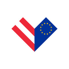 friendship concept. heart shape icon of austria and european union flags. vector illustration isolated on white background