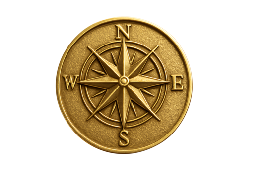 Golden compass rose isolated on transparent background