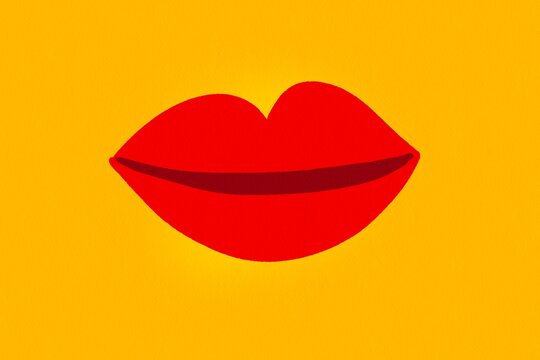 Bold red lips illustration on vibrant yellow background