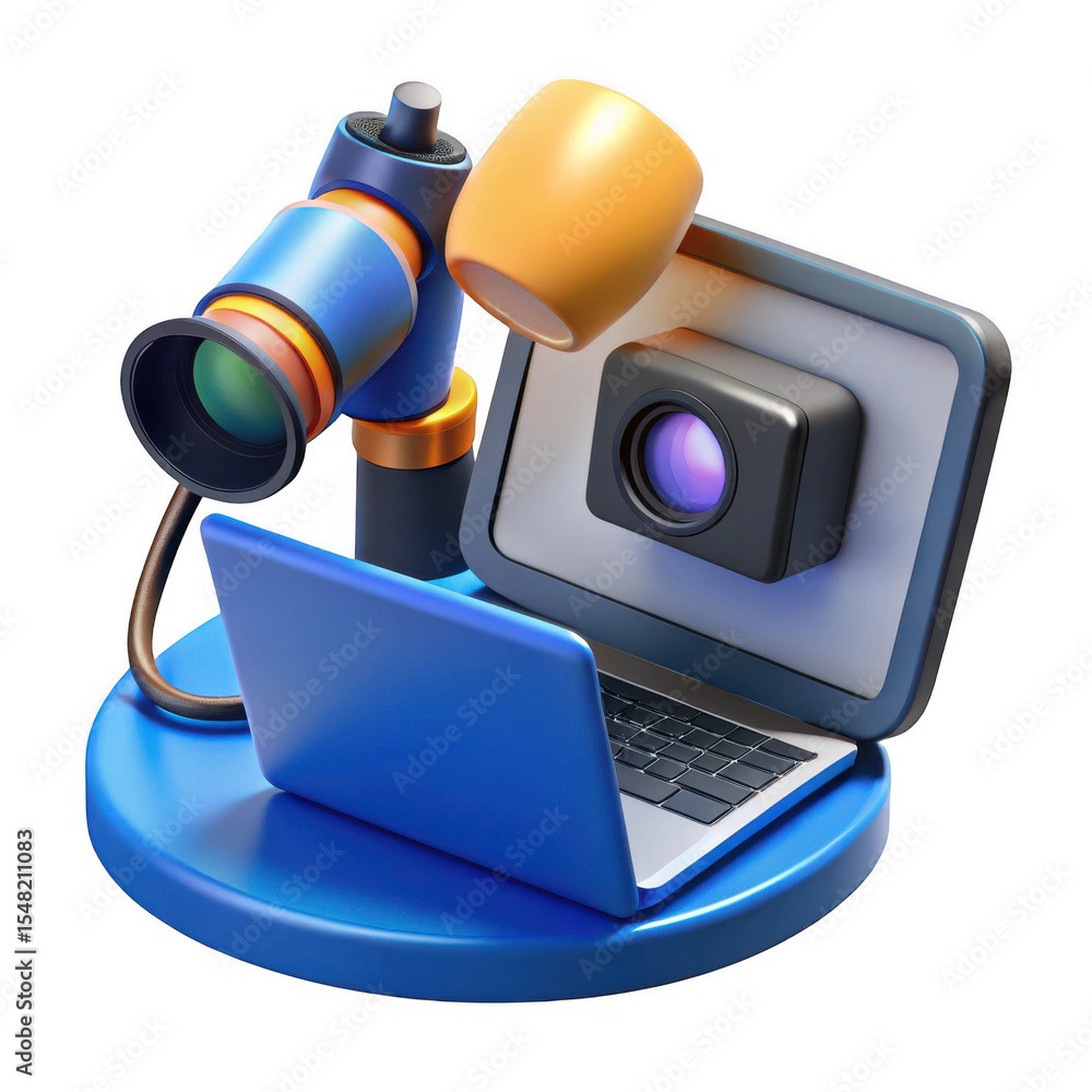 Aufkleber 3d render of laptop with camera and microphone isolated on transparent background