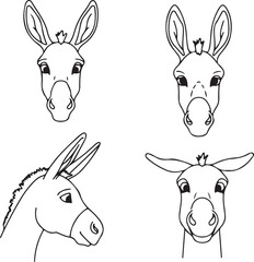 Donkey Head Drawings: Four Line Art Illustrations