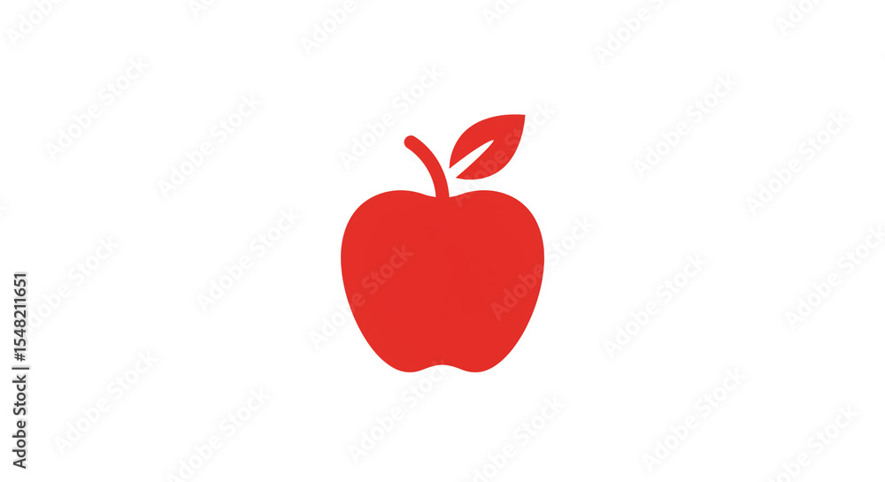 Poster a simple red apple icon with a leaf and stem isolated on a white background centered in the image
