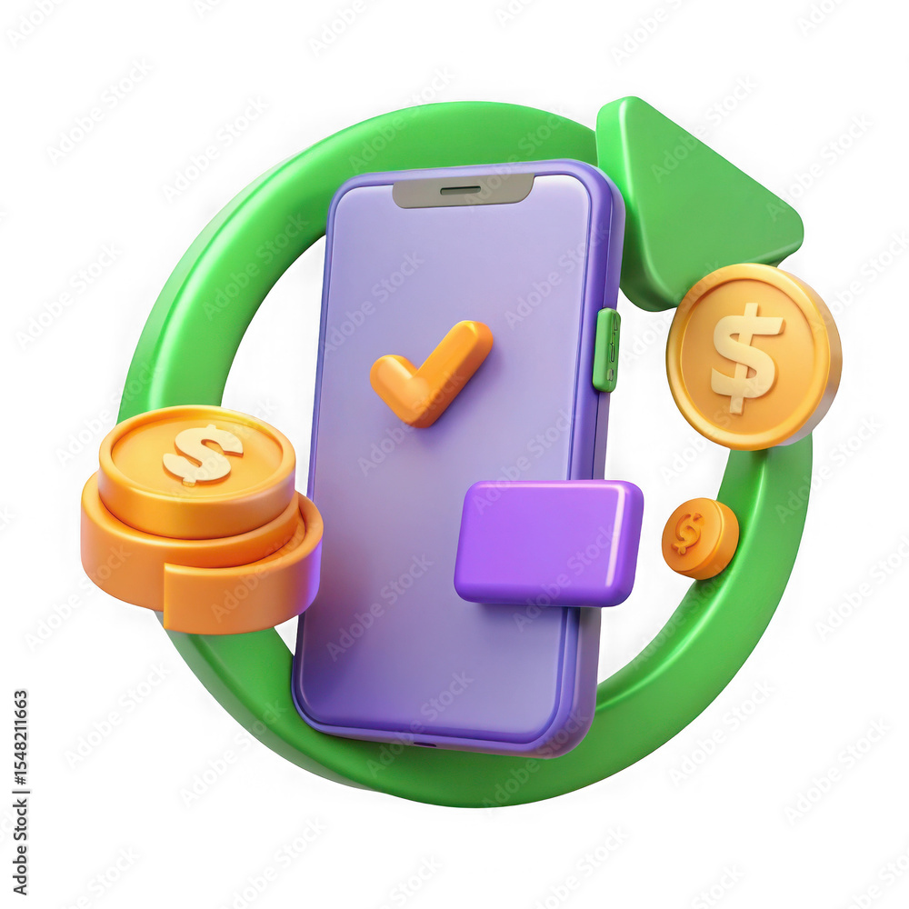 Poster mobile payment app icon 3d render isolated on transparent background