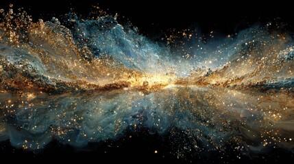 An expansive galaxy displays a stunning array of colors and textures, featuring bright stars and swirling cosmic dust. The vibrant scene captures the beauty of the universe in motion.