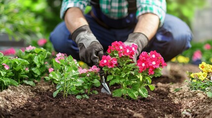 Planting Vibrant Pink Flowers in Garden Bed, Gardening, Spring Planting