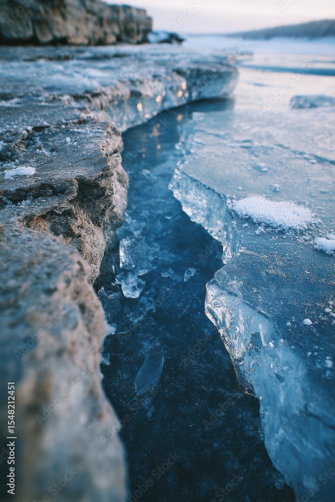 Poster exploring the intricate details of a glacial surface showing smooth and sharp transitions in ice for