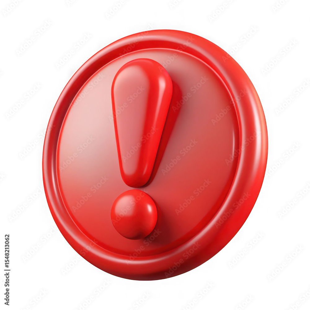 Poster 3d red exclamation mark button isolated on transparent background