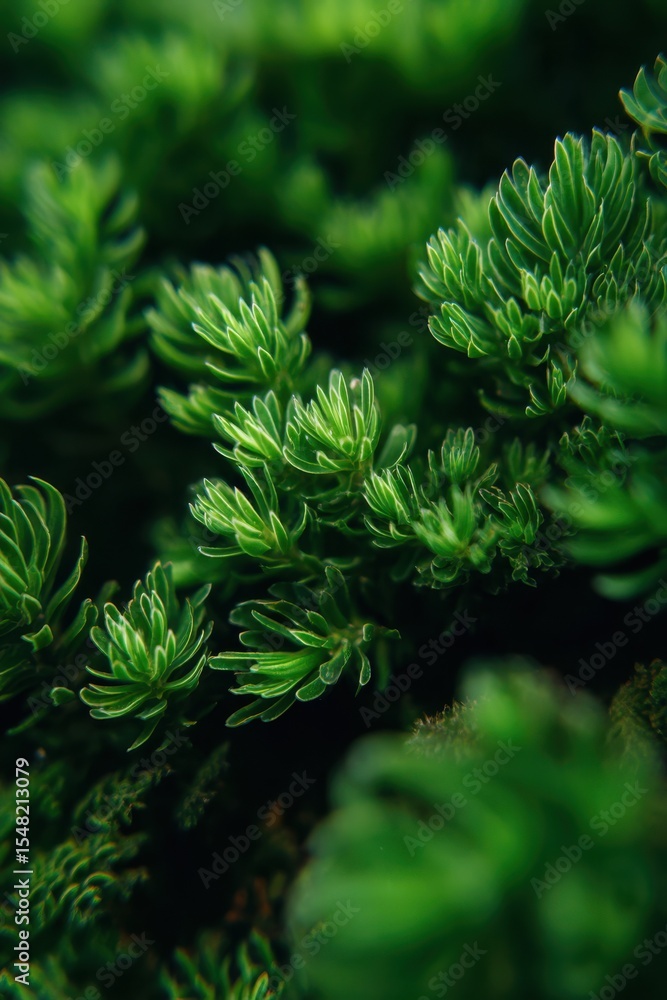 Poster exploring intricate patterns of vibrant green foliage with delicate details and a mesmerizing edge-f