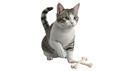 Isolated Cat and Bones