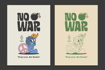 cute cartoon earth character with peace symbol, retro 70s poster, vector illustration