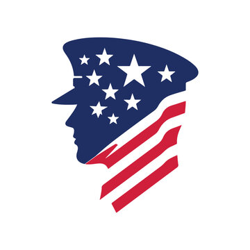 patriotic soldier profile with american flag clip art preview