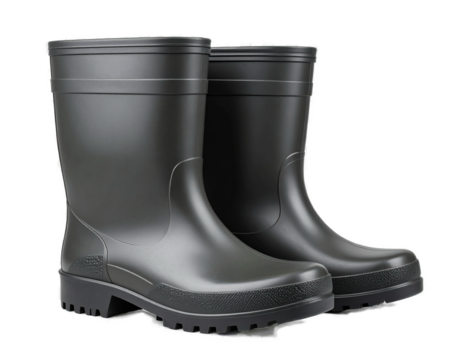 black rubber boots isolated on transparent background