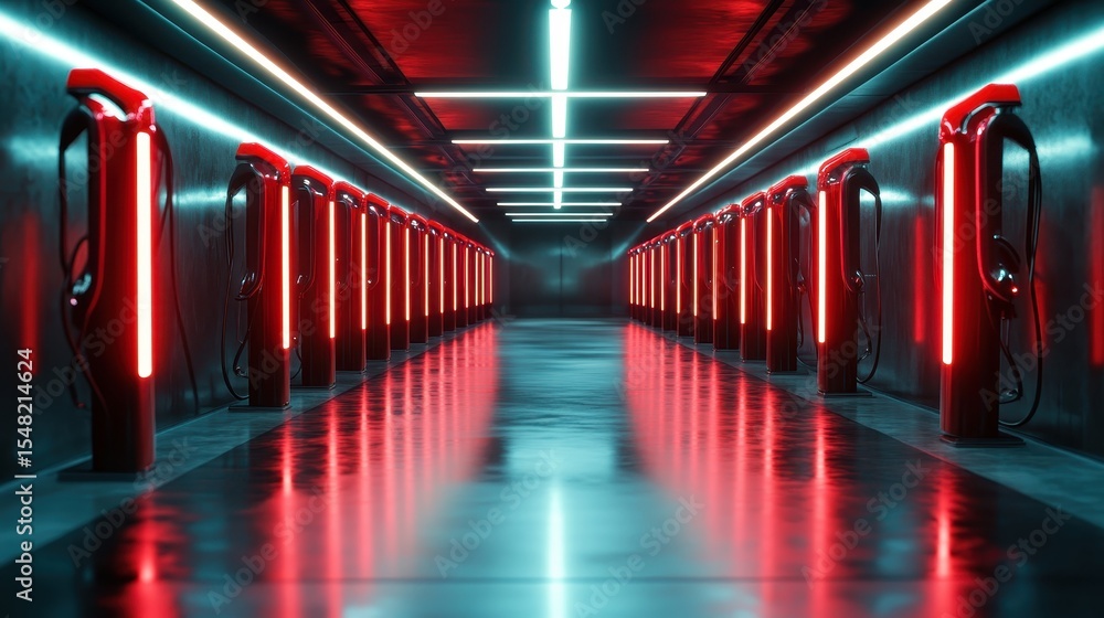 Poster this image captures a futuristic corridor illuminated by glowing red lights, creating a dramatic and