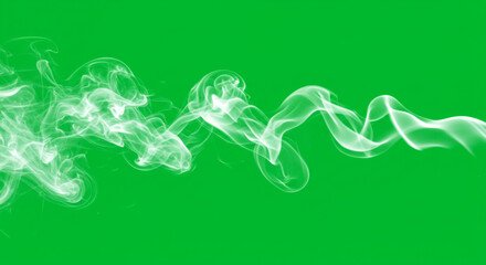 A swirling white smoke effect gracefully moving across a vibrant green screen background in a smooth motion
