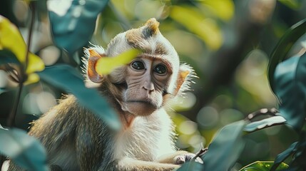 close up of a monkey in the jungle, monkey in the nature
