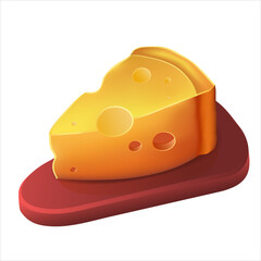 Piece of yellow cheese with holes on a red board.