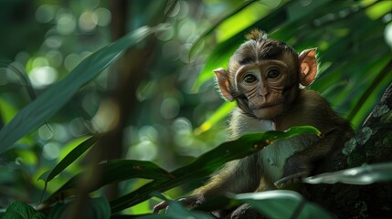 close up of a monkey in the jungle, monkey in the nature
