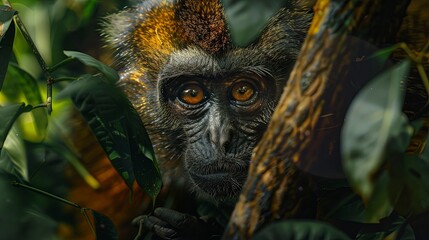 close up of a monkey in the jungle, monkey in the nature