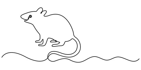 Simple continuous one line drawing of mouse. One line concept of mouse. Vector illustration, One line drawing animation of or rat animal, Abstract rat, continuous one line art outline drawing. 