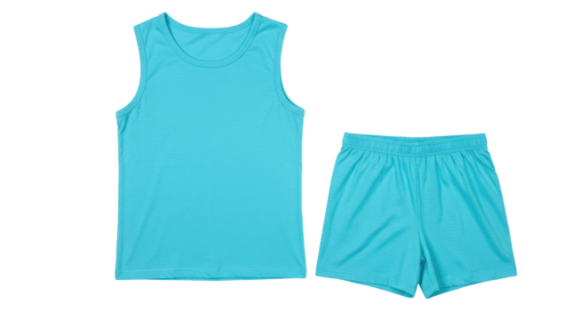 Turquoise Sleeveless Tank Top and Shorts Set.