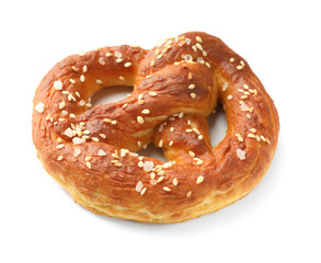 Tasty pretzel with salt isolated on white