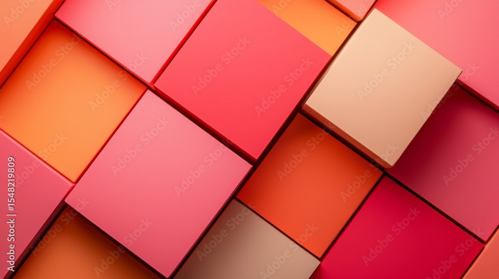 Poster geometric colorful cubes pattern in 3d abstract style on modern red pink orange background art