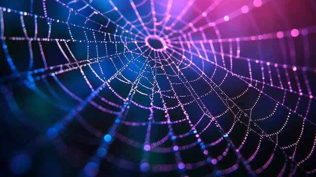 Morning Dew on Spiderweb with Insects and Water Drops in Nature