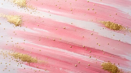 Pale pink brush strokes on textured paper with gold specks
