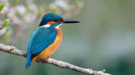 Vibrant kingfisher perched on branch in natural habitat