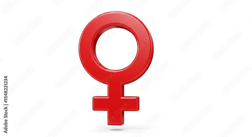 Poster a glossy red female symbol standing upright on a white background in a studio setting with soft ligh