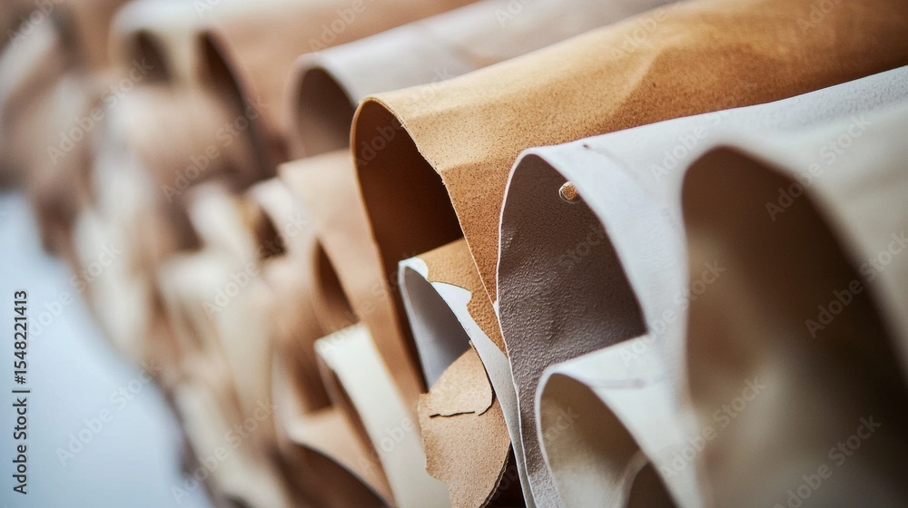Poster rolled sheets of paper with light shadows on edge showing material texture in neutral workspace styl