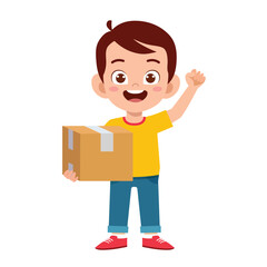 Happy cute kid Boy hold a box full body illustration