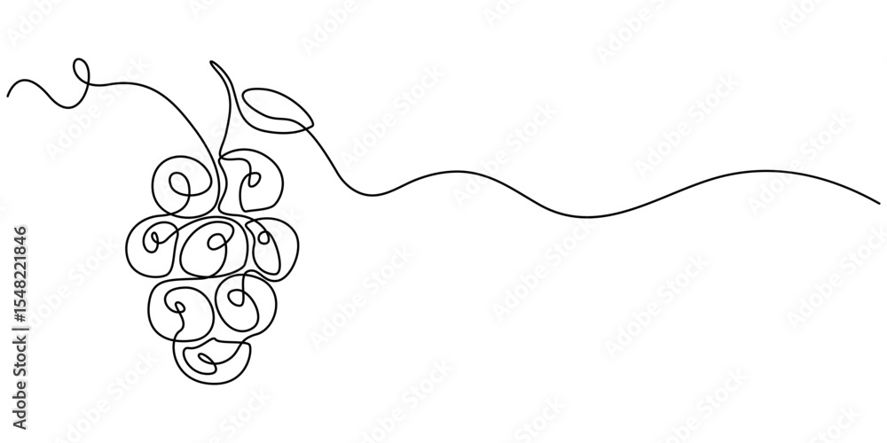 Poster continuous line drawing of grapes on a transparent background, one continuous line drawing of a grap