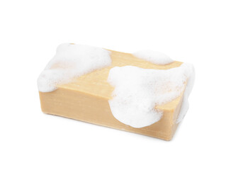 Soap bar with foam isolated on white
