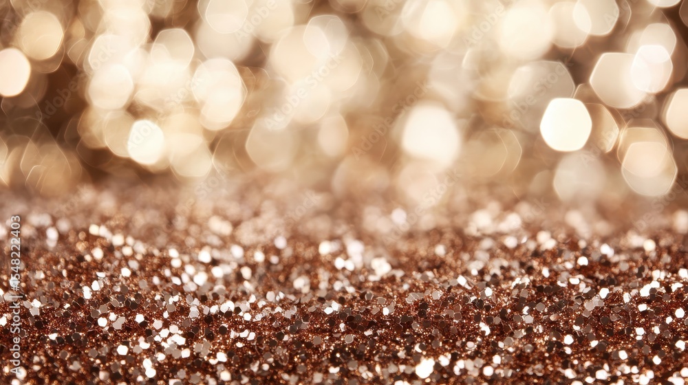 Poster an abstract close-up capture of shimmering gold glitter, creating a warm and inviting atmosphere wit