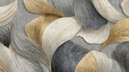 Soft and flowing lines create a sophisticated abstract pattern with shades of gold, gray, and cream. This artwork is perfect for enhancing contemporary home decor.