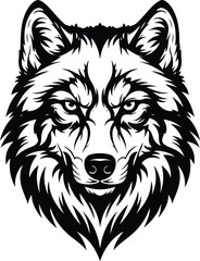 Fototapeta premium Fierce Wolf Head Mascot - Black and White Vector Graphic Illustration.