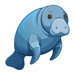 Fototapeta premium Cute Cartoon Illustration of a Manatee