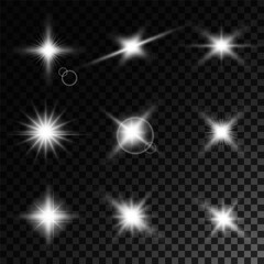 Lens Flare, light glow effect. sun or realistic shining star with backlight effect. bokeh glitter and sparkles or sparkles on transparent background.